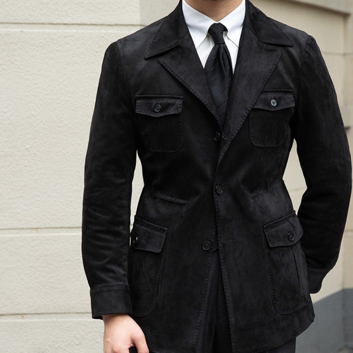 Chaqueta de Gamuza de Terciopelo Slim Fit Italiana Estilo Old Money