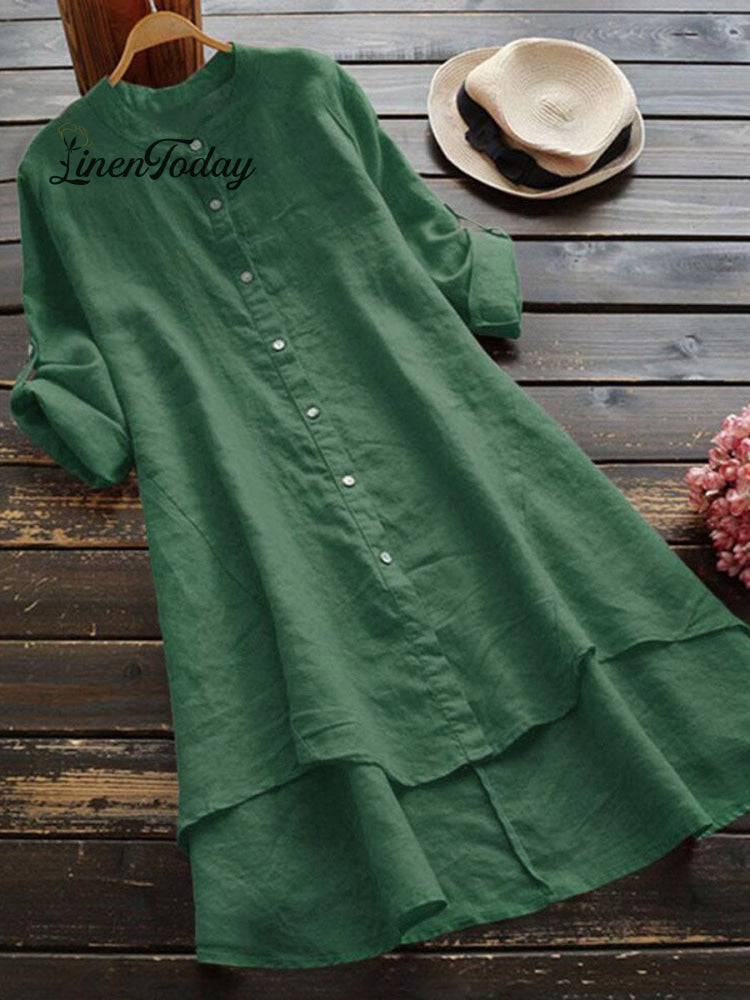 Camisa Holgada de Mujer de Lino y Color Sólido