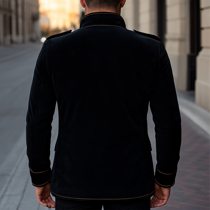 Chaqueta vintage de terciopelo con cuello mao y múltiples botones para hombre