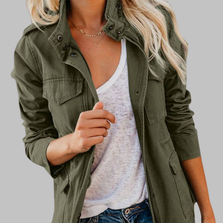 OLGA - Chaqueta Militar Vintage con Cremallera y Botones