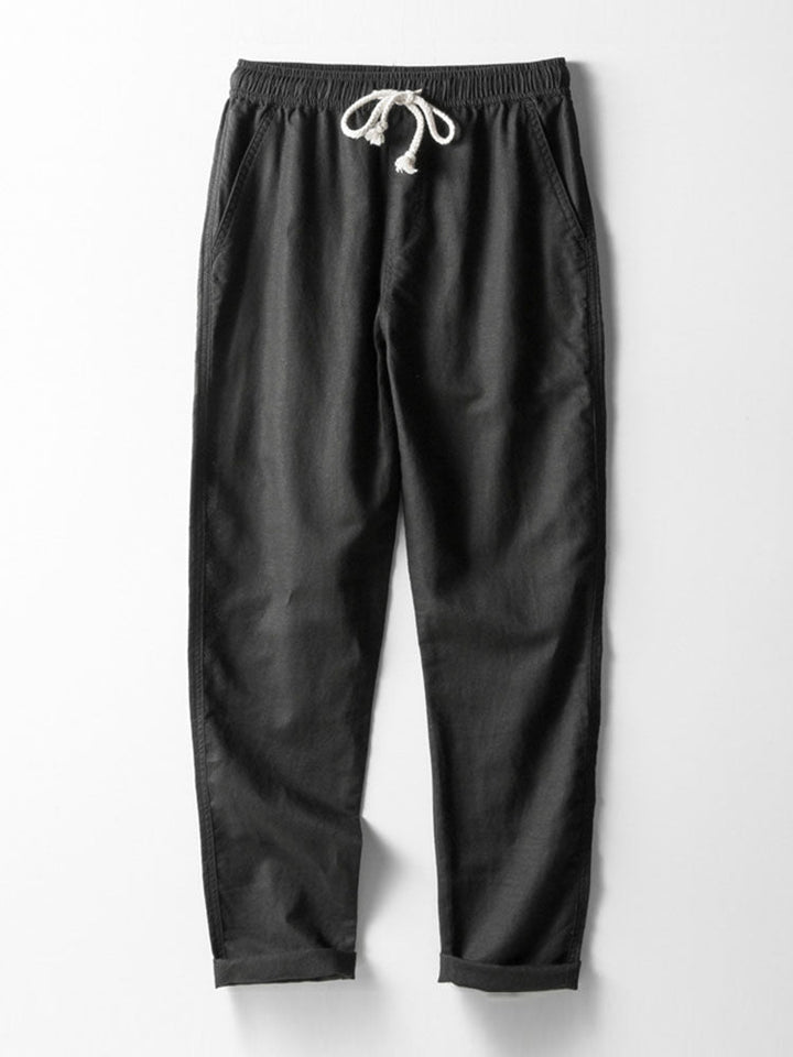 Camisa de manga larga de lino y algodón con bolsillo y pantalón de lino de pierna recta