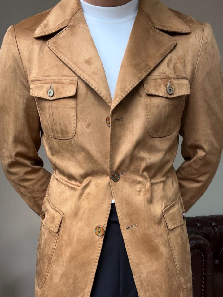 Chaqueta de Gamuza de Terciopelo Slim Fit Italiana Estilo Old Money