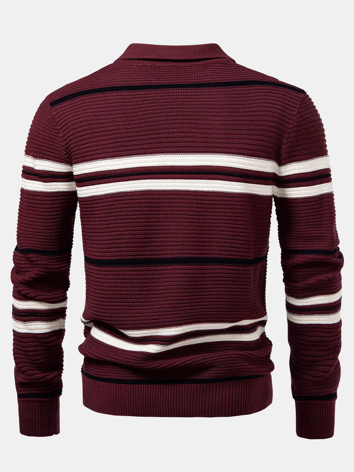 Polo de Punto Texturizado con Rayas y Cremallera