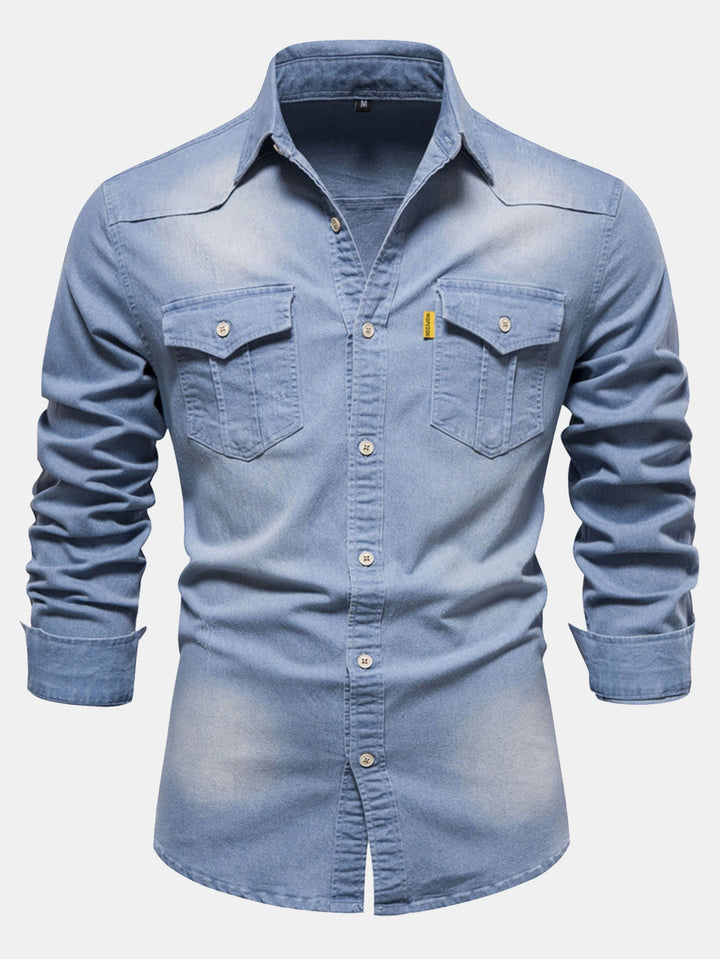 Camisa Vaquera de Mezclilla Lavada con Bolsillos