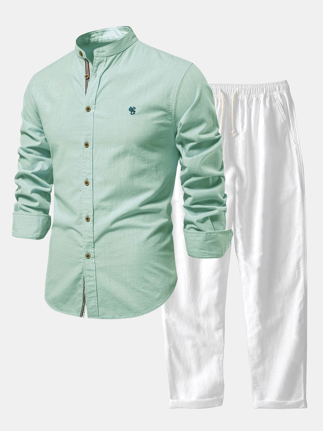 Camisa de Manga Larga con Cuello Mao Estilo Lino