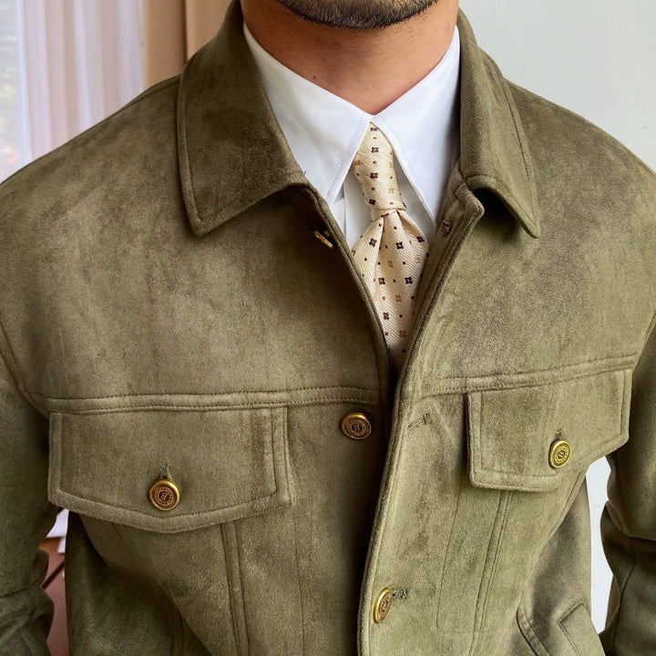 Chaqueta Casual de Gamuza con Solapa Estilo Old Money