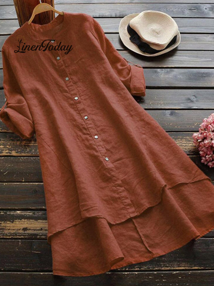 Camisa Holgada de Mujer de Lino y Color Sólido
