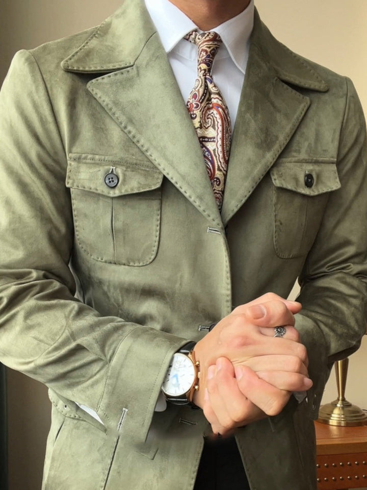 Chaqueta de Gamuza de Terciopelo Slim Fit Italiana Estilo Old Money
