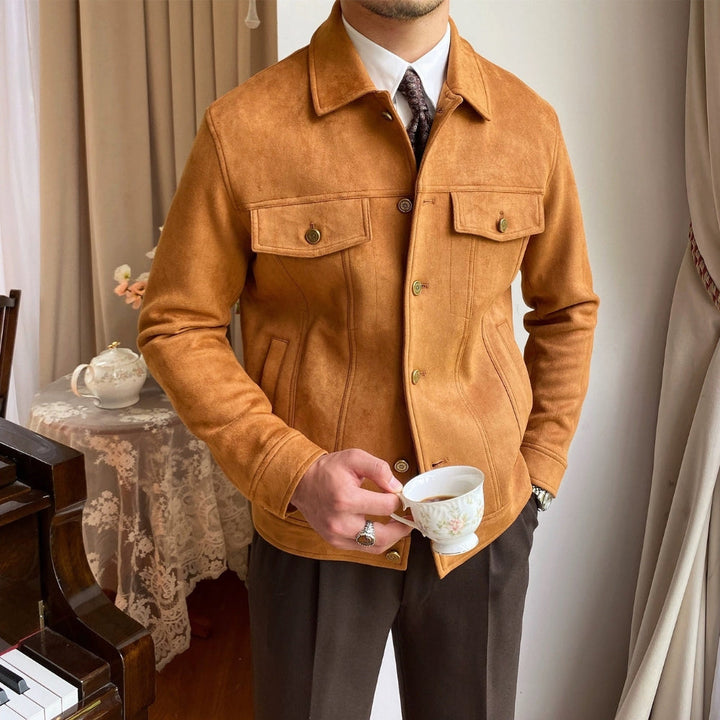 Chaqueta Casual de Gamuza con Solapa Estilo Old Money