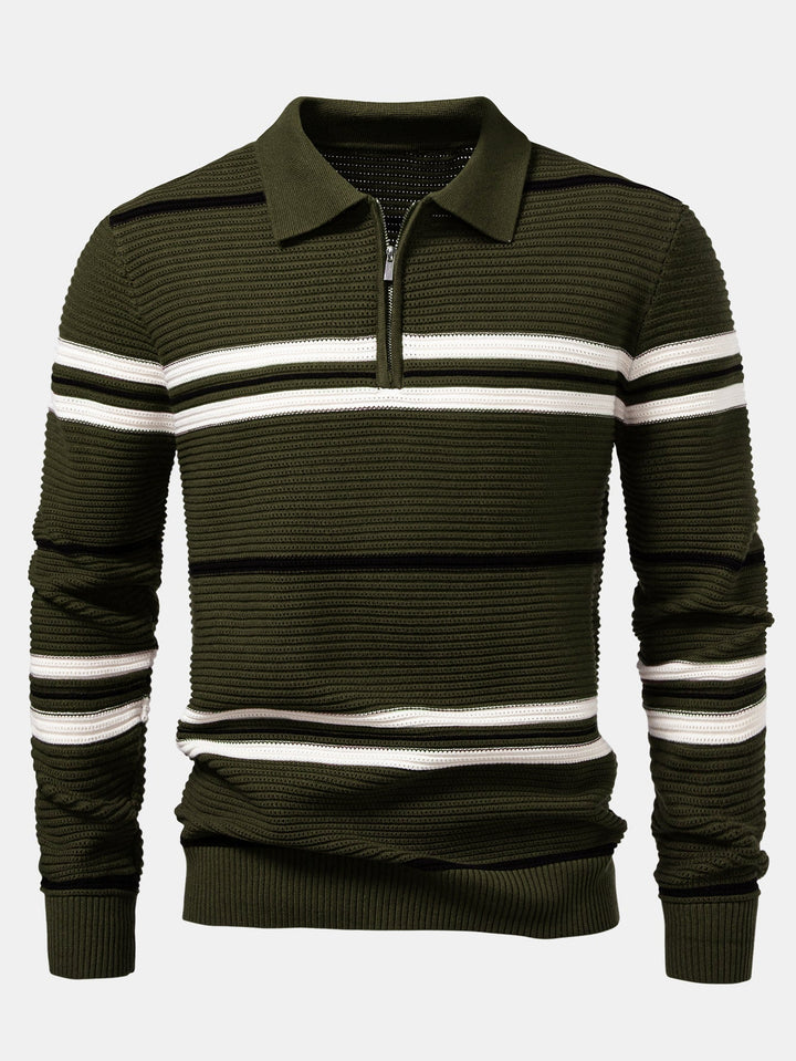 Polo de Punto Texturizado con Rayas y Cremallera
