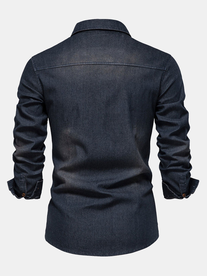 Camisa Vaquera de Mezclilla Lavada con Bolsillos