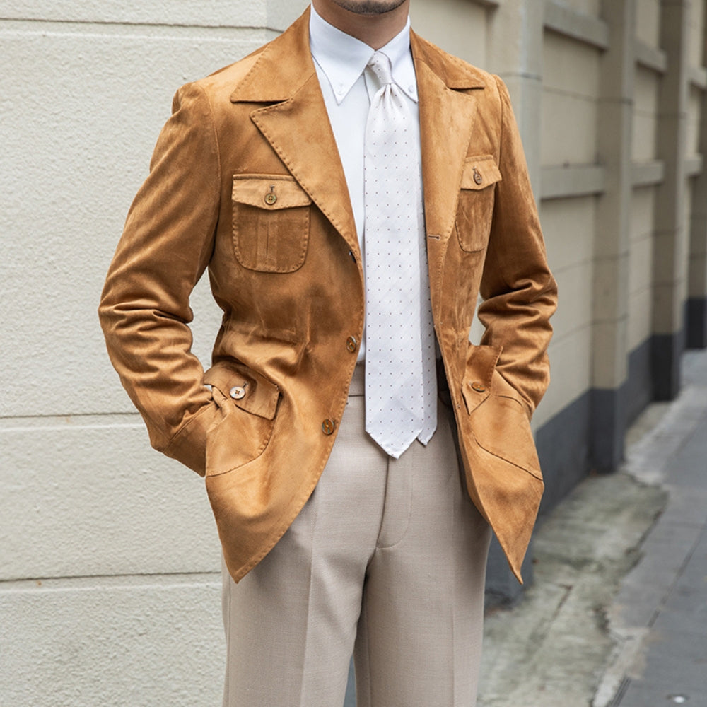 Chaqueta de Gamuza de Terciopelo Slim Fit Italiana Estilo Old Money