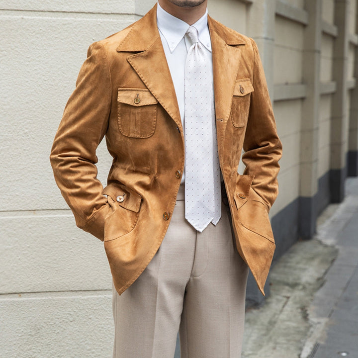 Chaqueta de Gamuza de Terciopelo Slim Fit Italiana Estilo Old Money