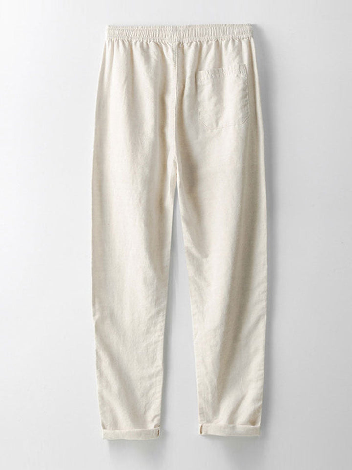 Camisa de manga larga de lino y algodón con bolsillo y pantalón de lino de pierna recta