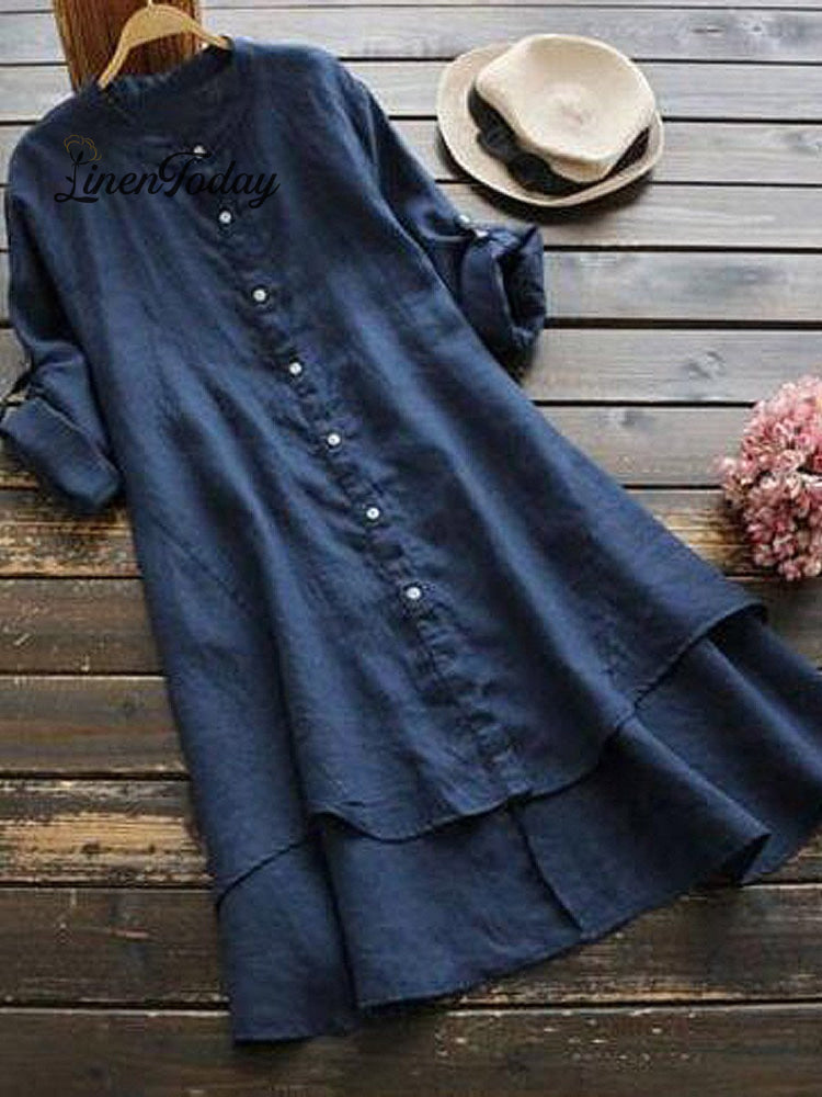 Camisa Holgada de Mujer de Lino y Color Sólido