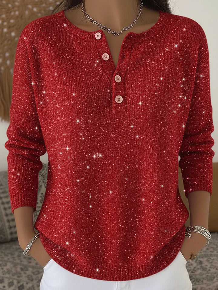Camiseta de Mujer con Cuello Henley Brillante y Color Sólido