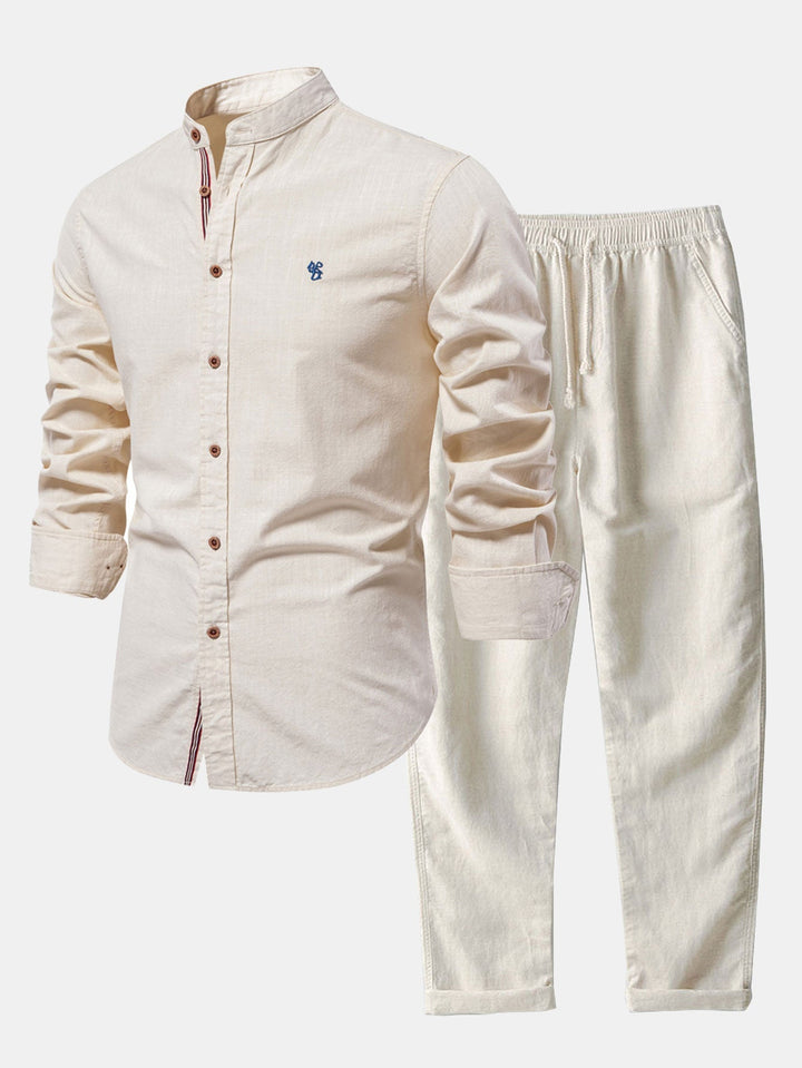 Camisa de Manga Larga con Cuello Mao Estilo Lino