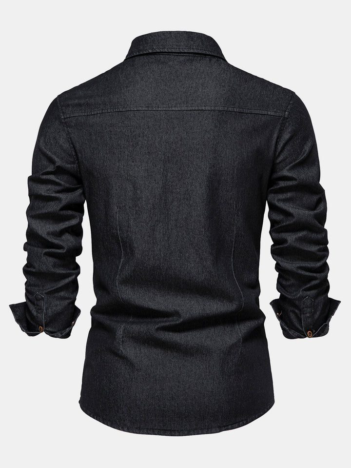 Camisa Vaquera de Mezclilla Lavada con Bolsillos