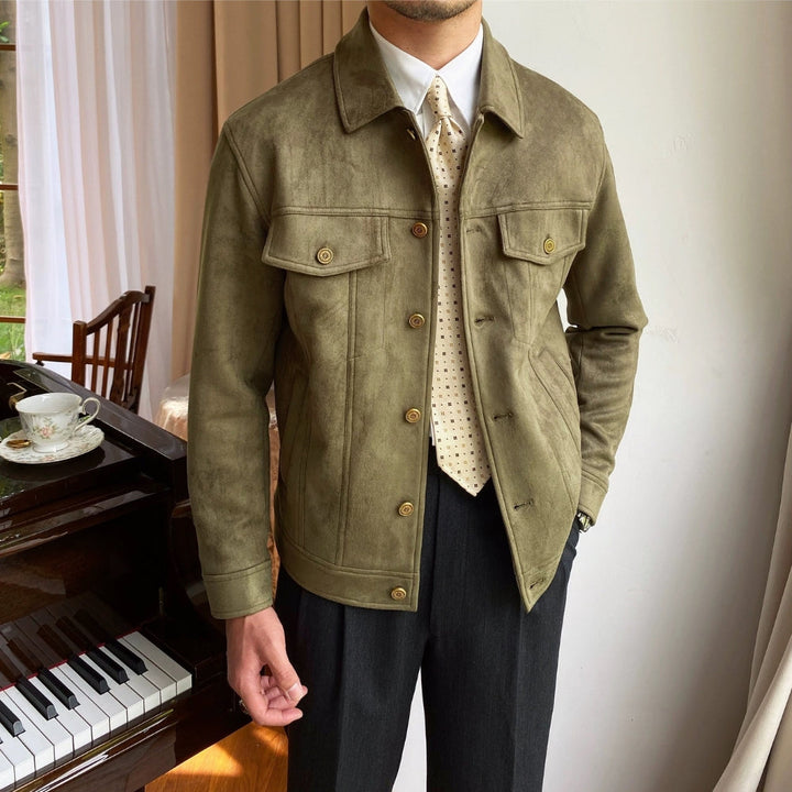 Chaqueta Casual de Gamuza con Solapa Estilo Old Money