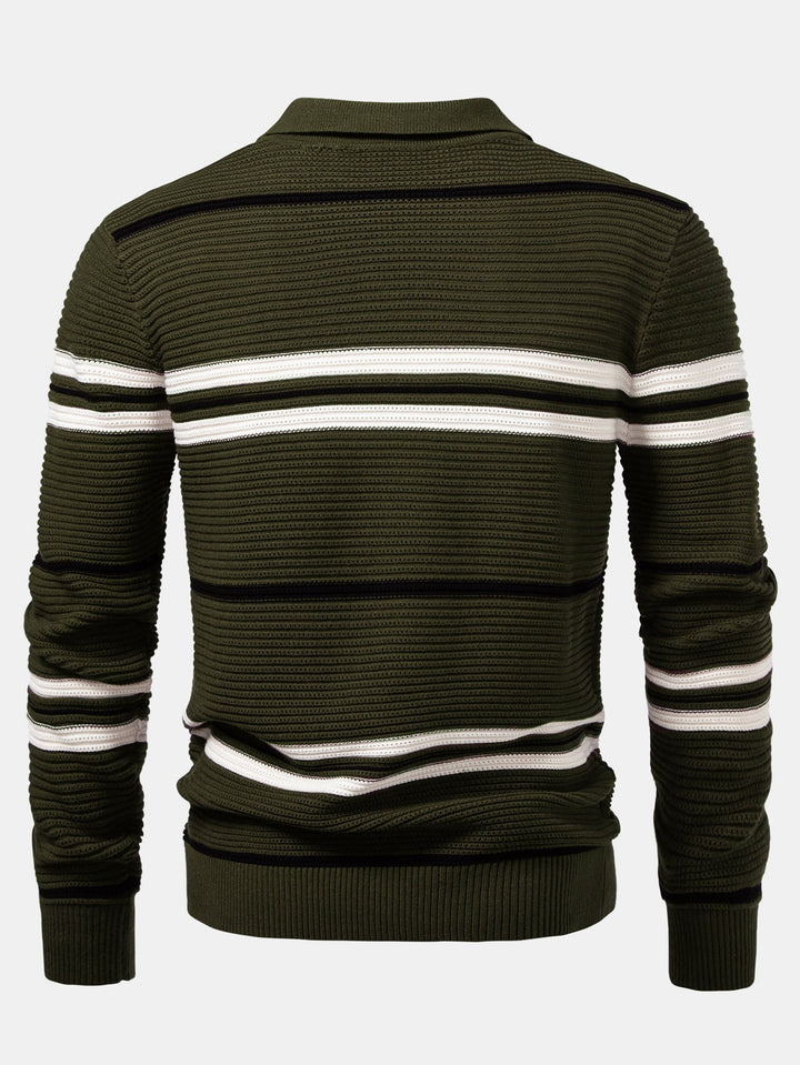Polo de Punto Texturizado con Rayas y Cremallera