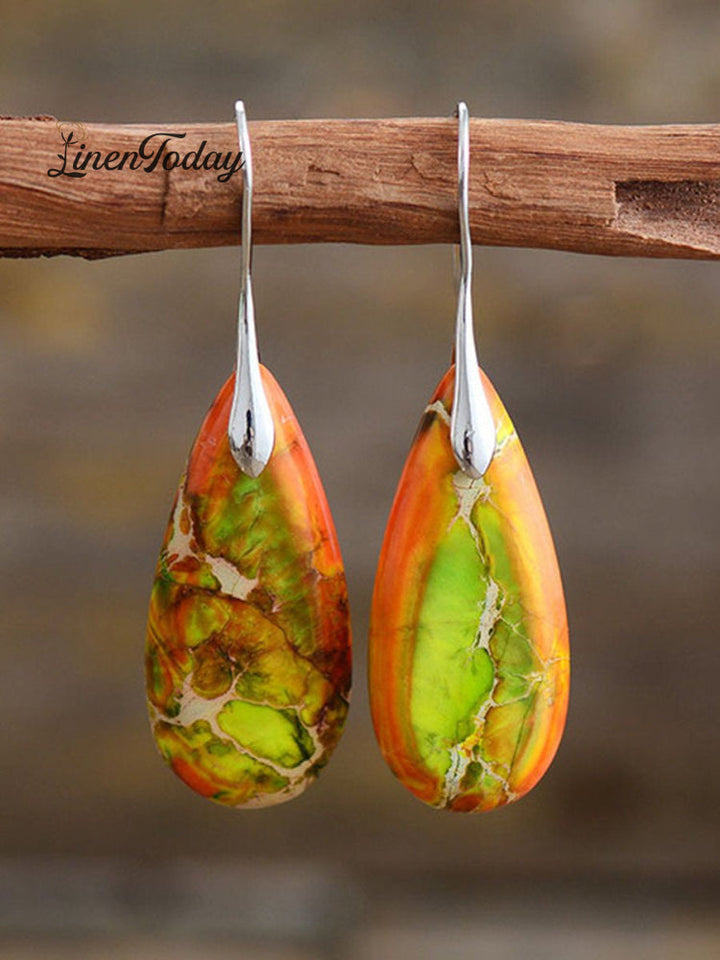 Pendientes de Mujer con Piedra Emperador en Forma de Gota Natural