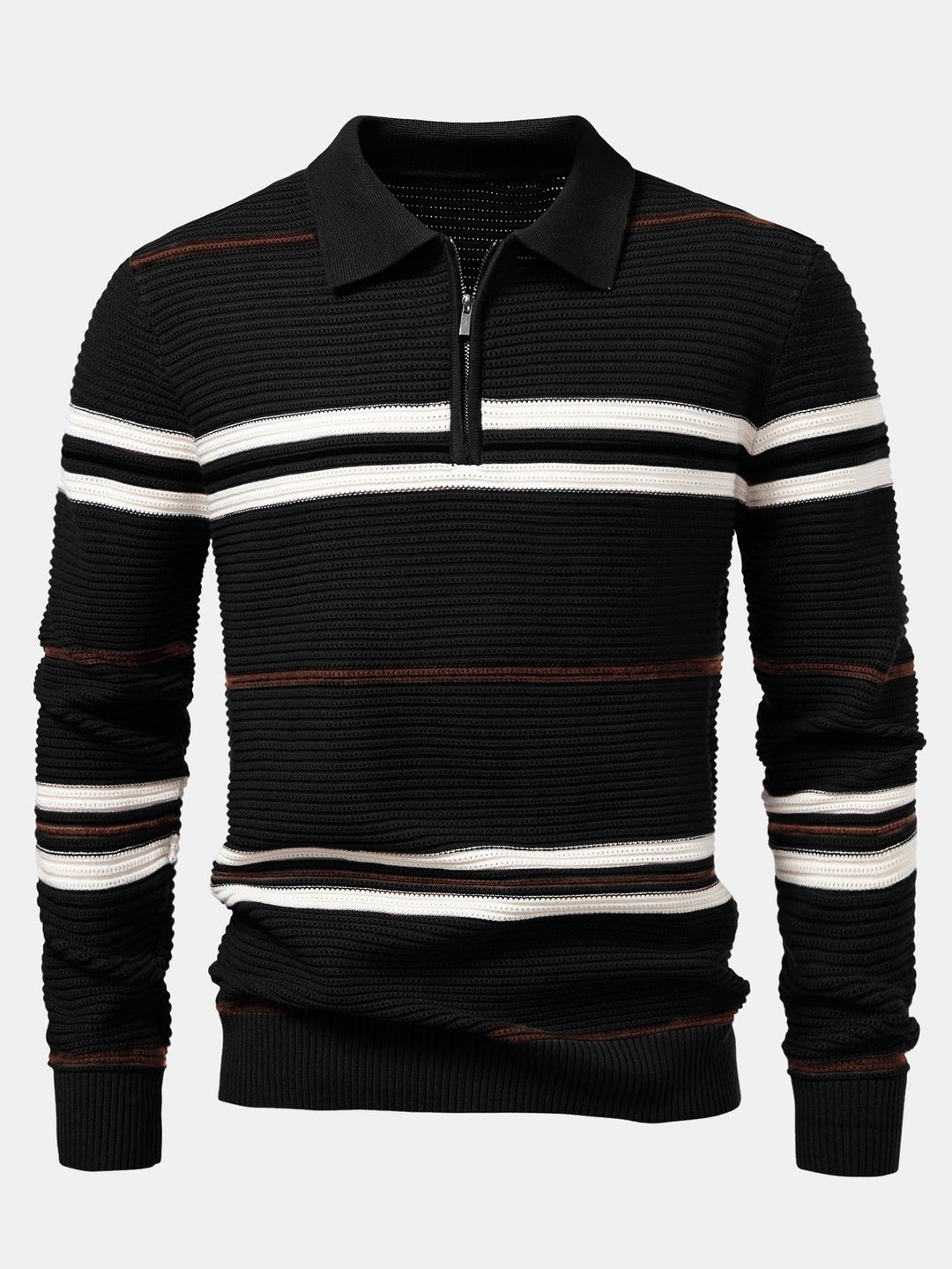 Polo de Punto Texturizado con Rayas y Cremallera