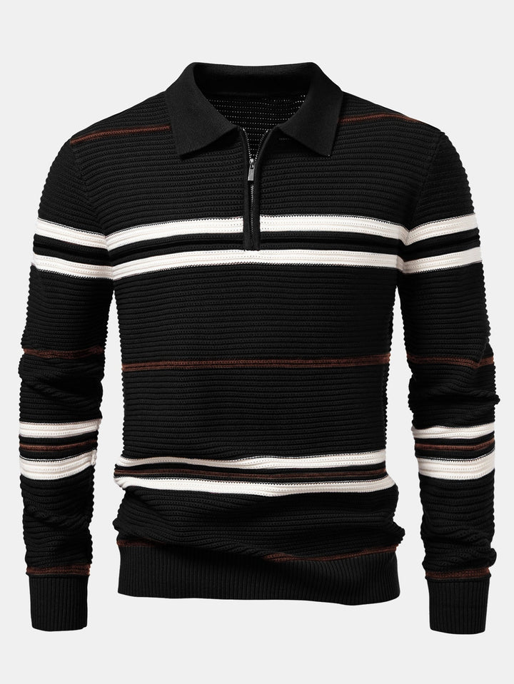 Polo de Punto Texturizado con Rayas y Cremallera