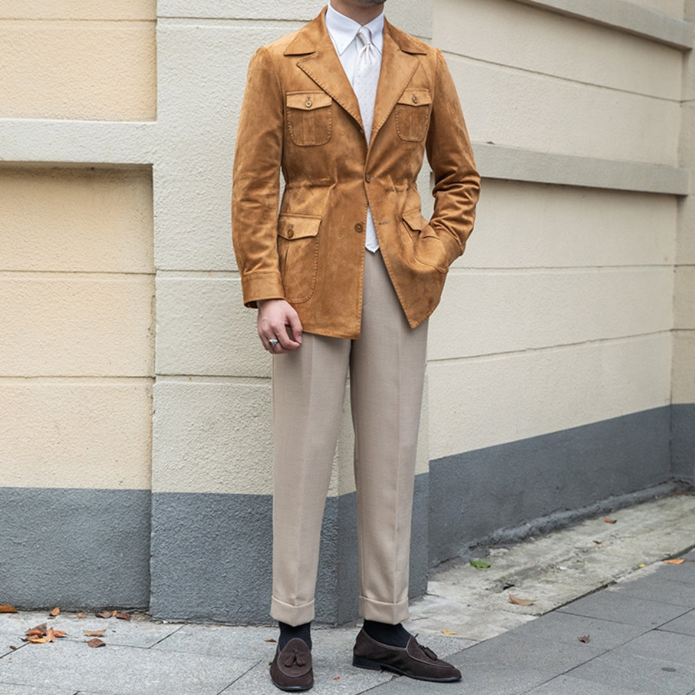 Chaqueta de Gamuza de Terciopelo Slim Fit Italiana Estilo Old Money