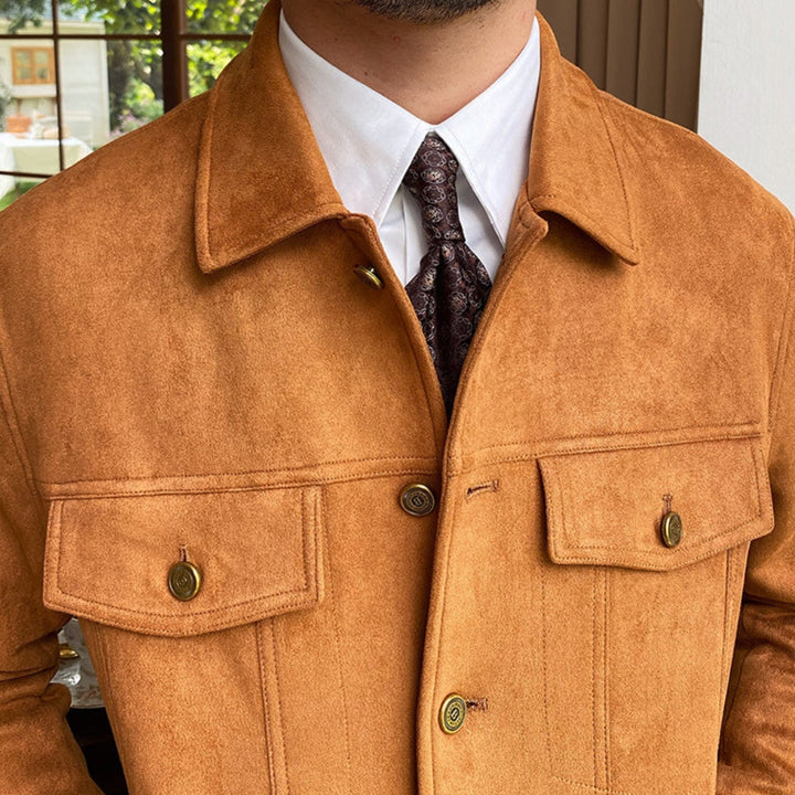 Chaqueta Casual de Gamuza con Solapa Estilo Old Money