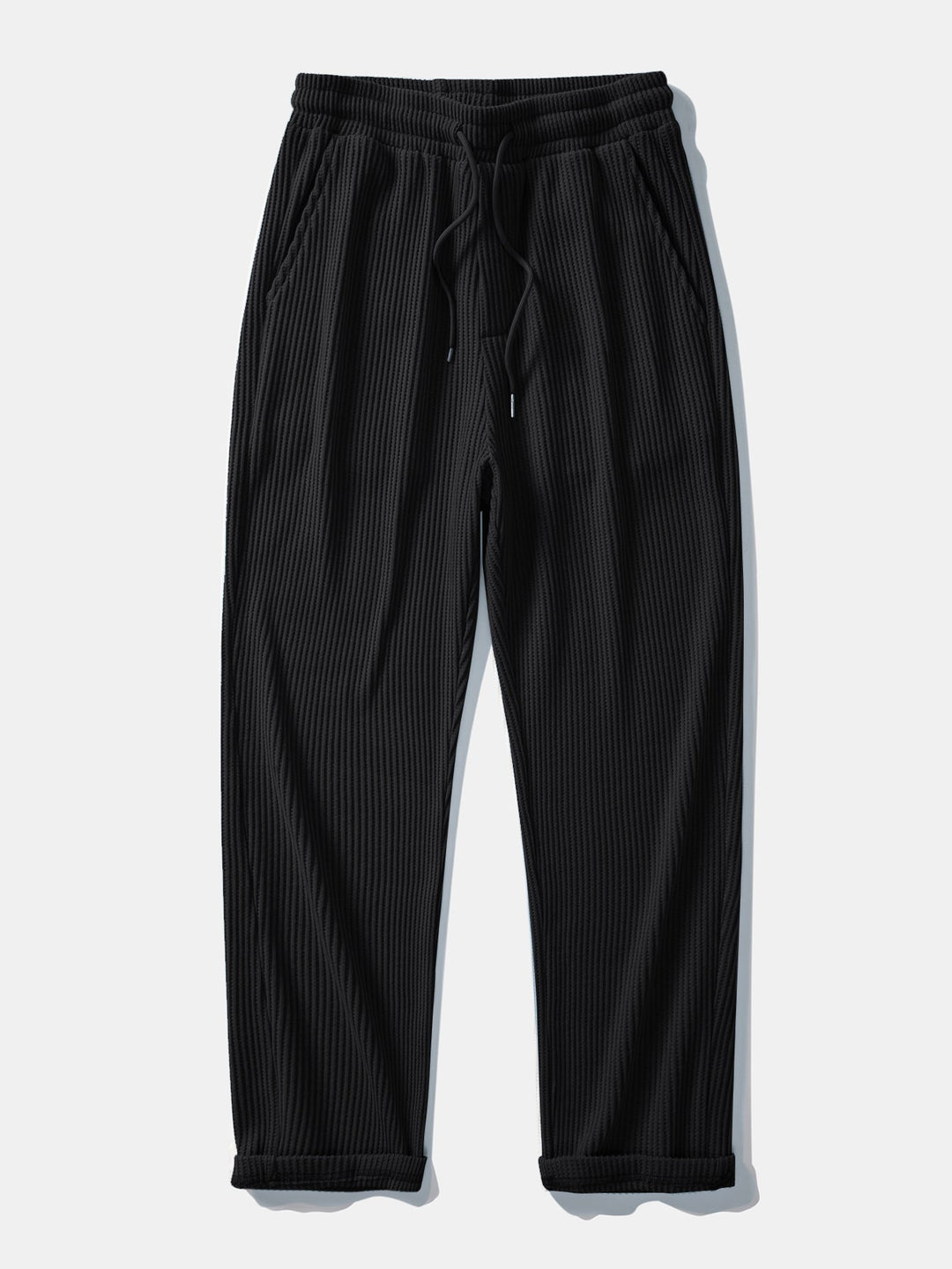 Polo de Manga Larga de Waffle Tejido y Pantalones de Waffle Tejidos con Cordón