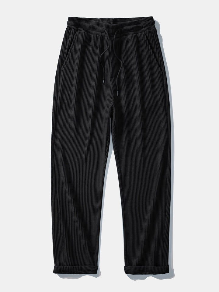 Polo de Manga Larga de Waffle Tejido y Pantalones de Waffle Tejidos con Cordón
