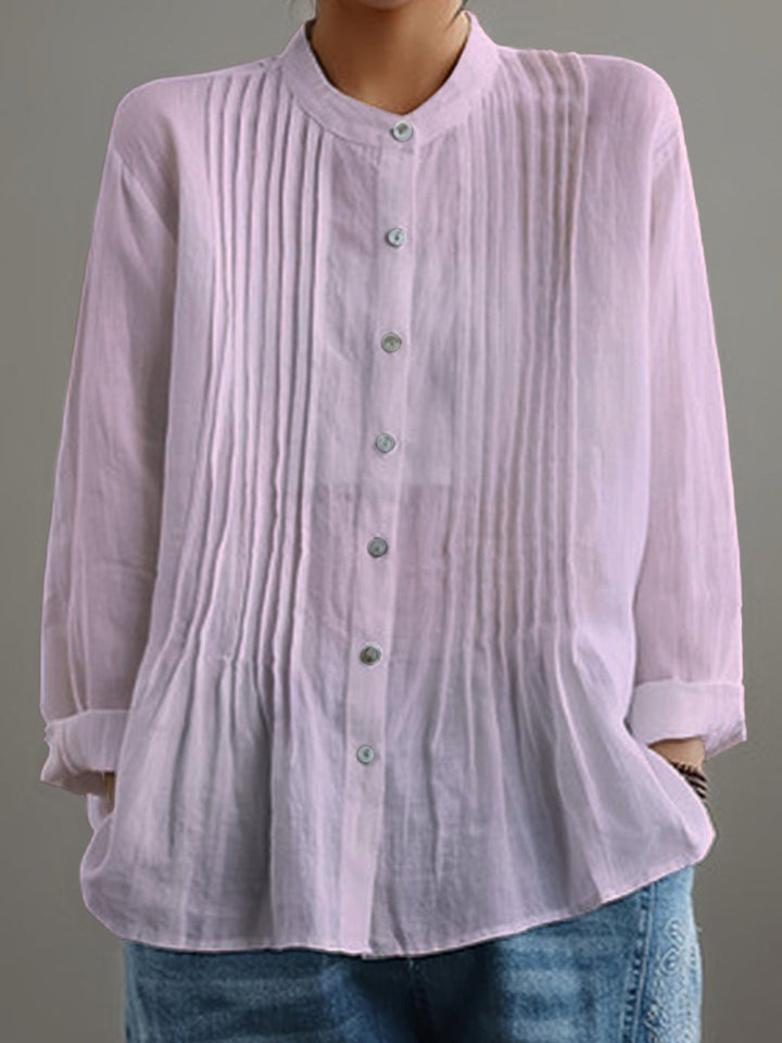 Camisa Plisada Casual de Algodón y Lino para Mujer