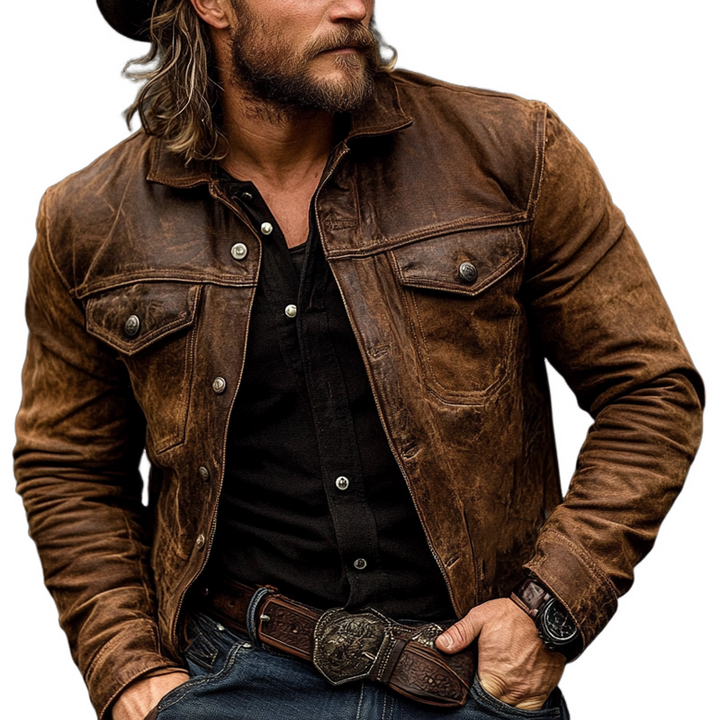 Chaqueta de cuero PU desgastada con solapa vintage para hombre