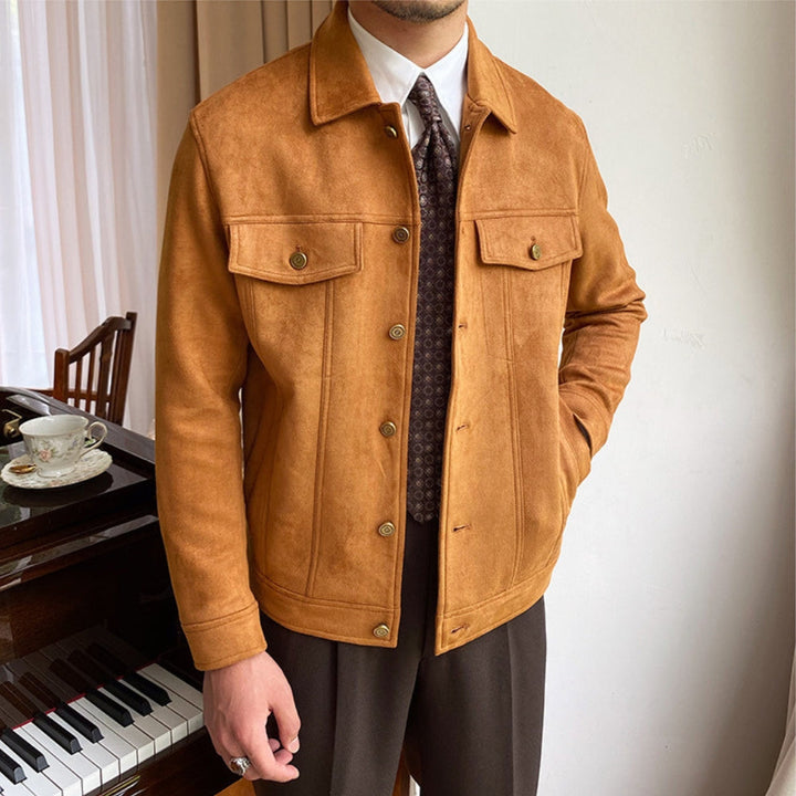 Chaqueta Casual de Gamuza con Solapa Estilo Old Money