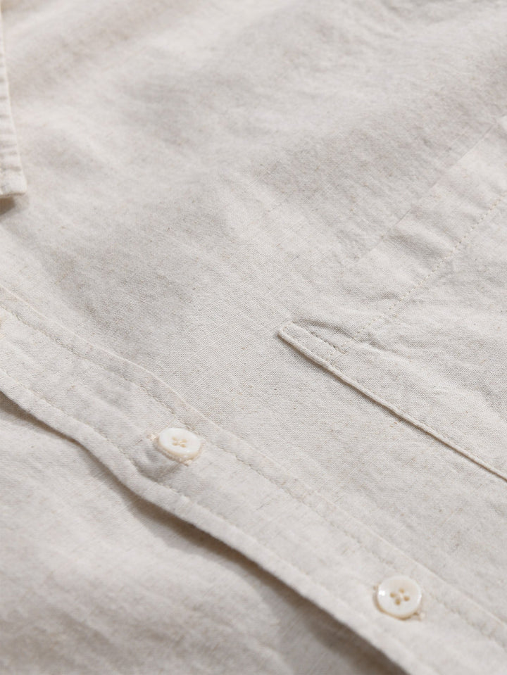 Camisa de manga larga de lino y algodón con bolsillo y pantalón de lino de pierna recta