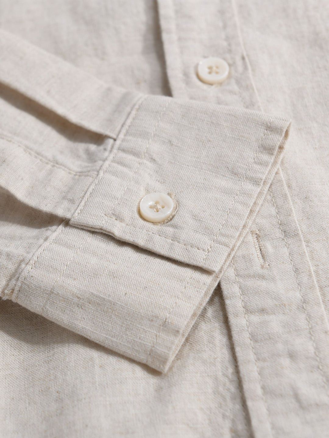 Camisa de manga larga de lino y algodón con bolsillo y pantalón de lino de pierna recta