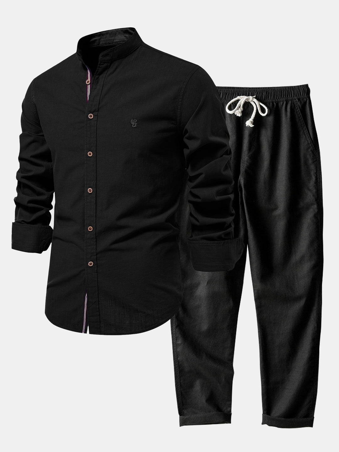 Camisa de Manga Larga con Cuello Mao Estilo Lino