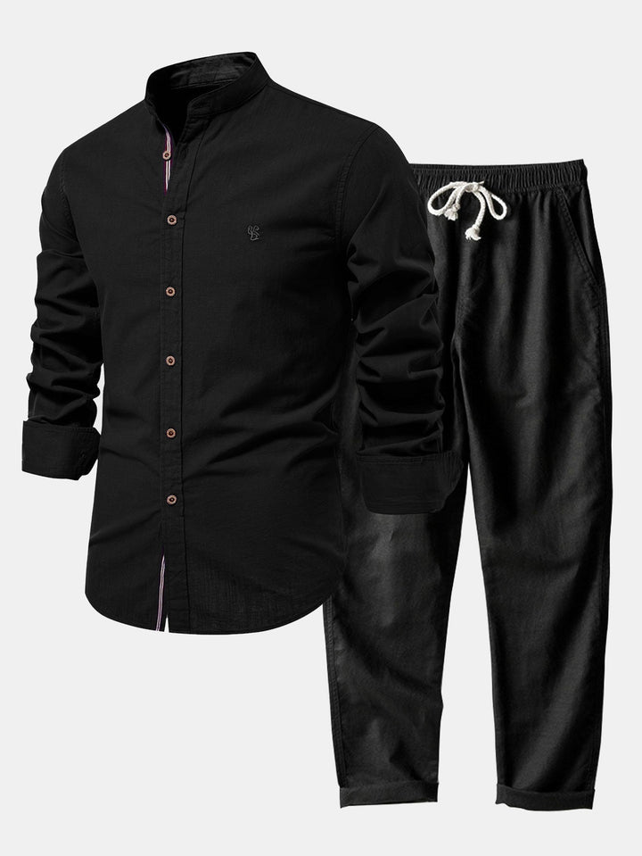 Camisa de Manga Larga con Cuello Mao Estilo Lino