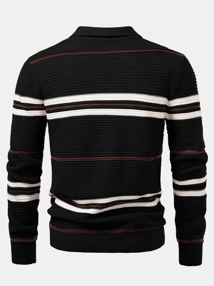 Polo de Punto Texturizado con Rayas y Cremallera