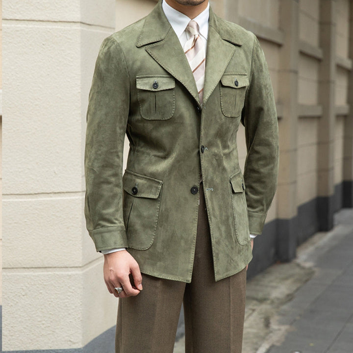 Chaqueta de Gamuza de Terciopelo Slim Fit Italiana Estilo Old Money