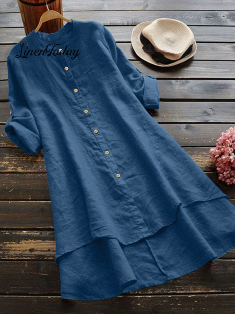 Camisa Holgada de Mujer de Lino y Color Sólido