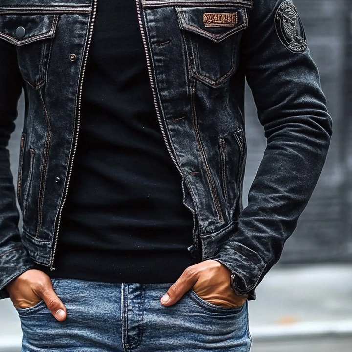 Chaqueta vaquera de ajuste slim con cuello de béisbol lavada vintage para hombre