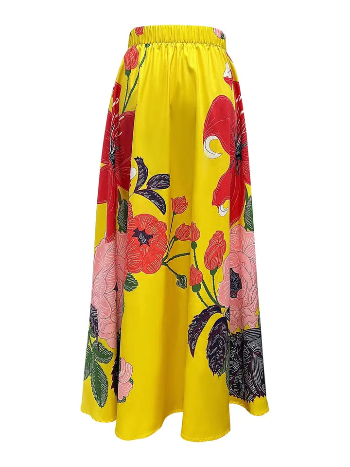 Falda maxi de mujer con estampado floral y bolsillos