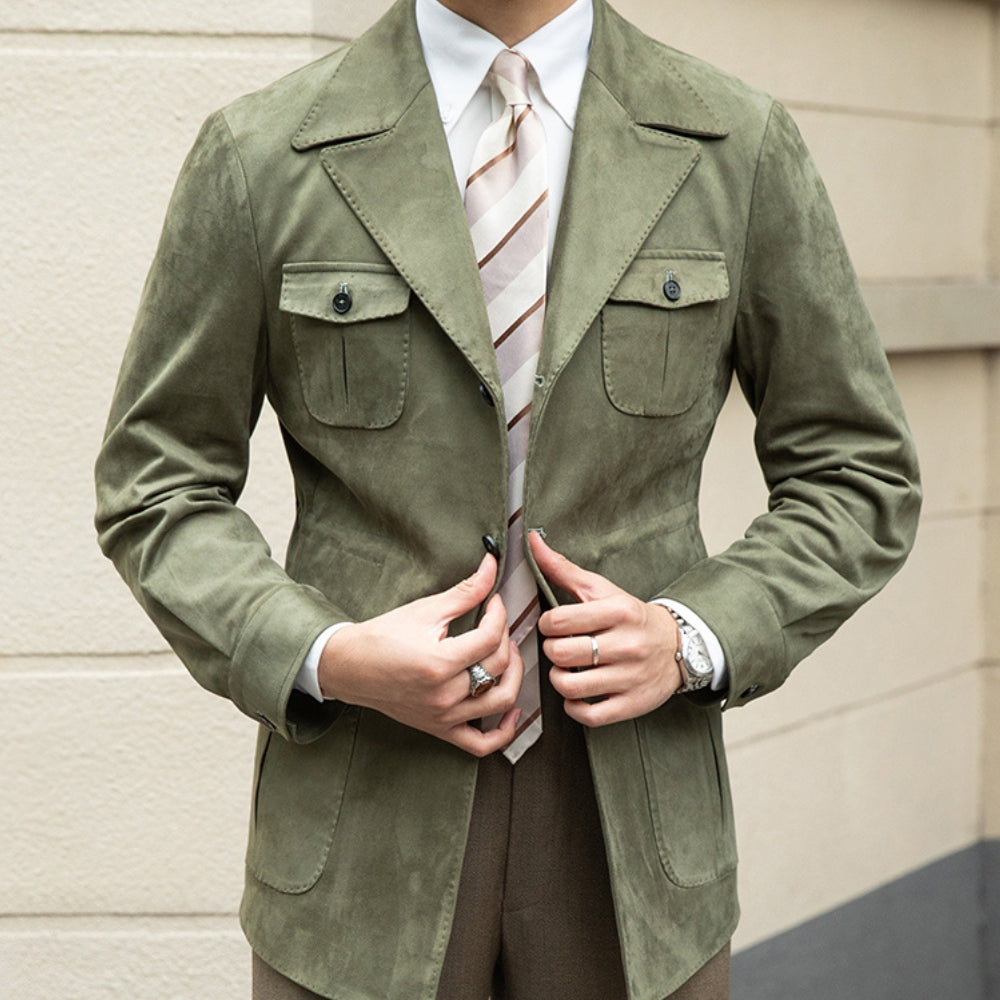 Chaqueta de Gamuza de Terciopelo Slim Fit Italiana Estilo Old Money