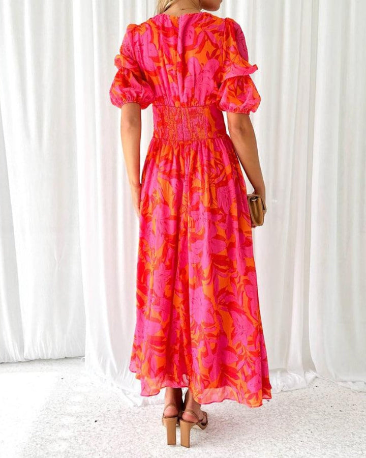 Alva | Vestido maxi con mangas abullonadas