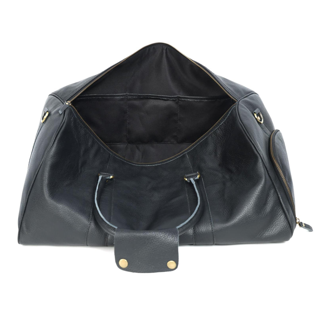Bolsa de cuero negro carbón con ruedas