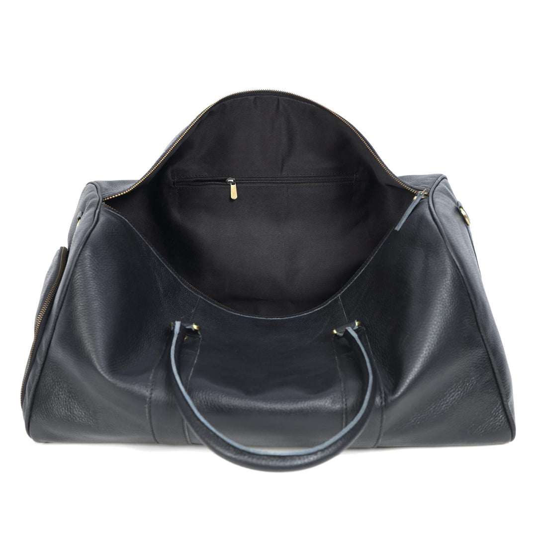 Bolsa de cuero negro carbón con ruedas