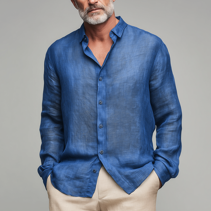 Camisa de lino de verano de manga larga con textura irregular para hombre