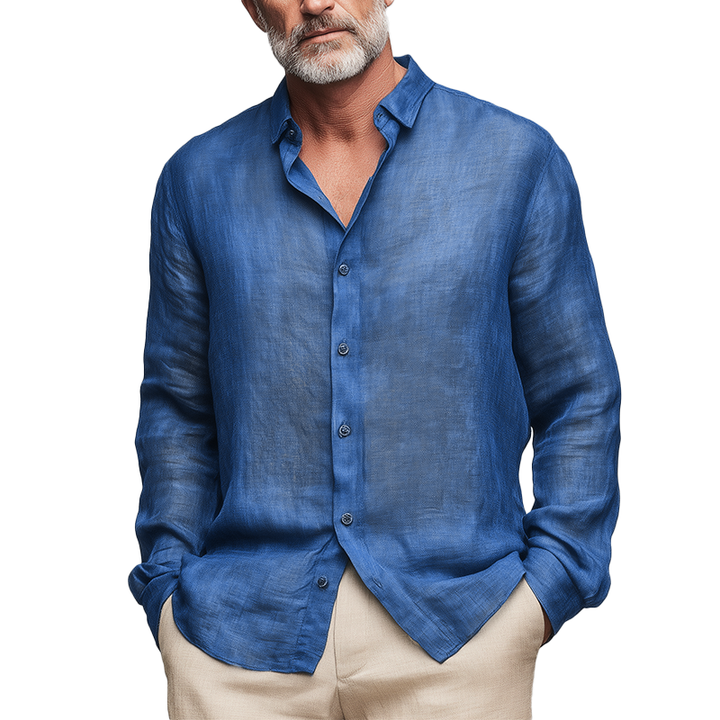 Camisa de lino de verano de manga larga con textura irregular para hombre