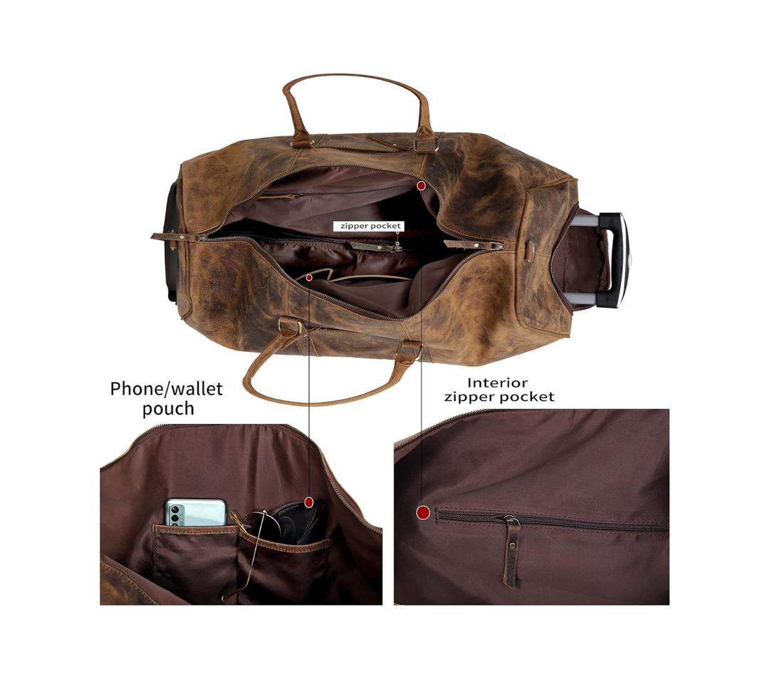 Bolsa de viaje Falcon de cuero de búfalo con ruedas